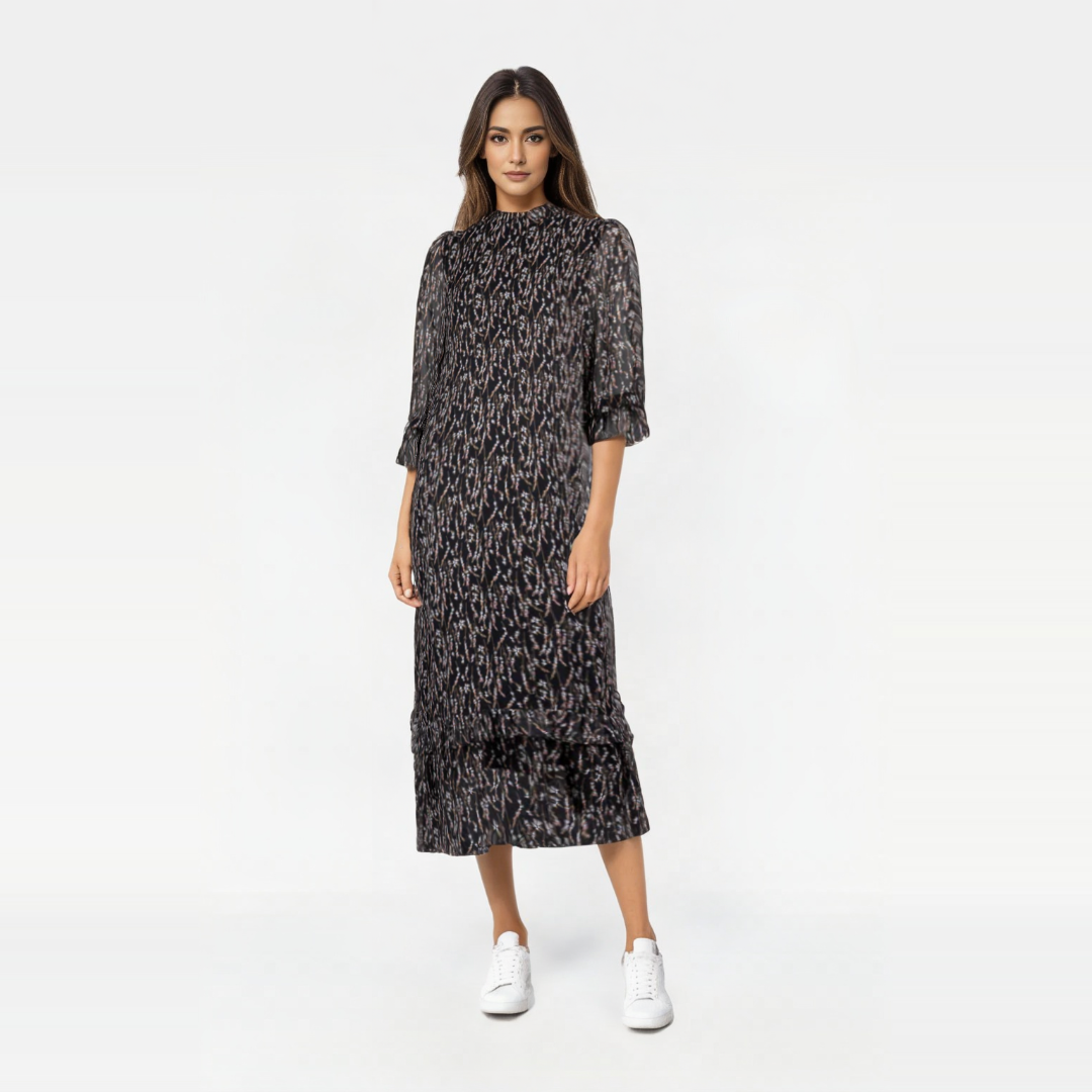 Chiffon Ruffle Dress Printed-Dressy Collection