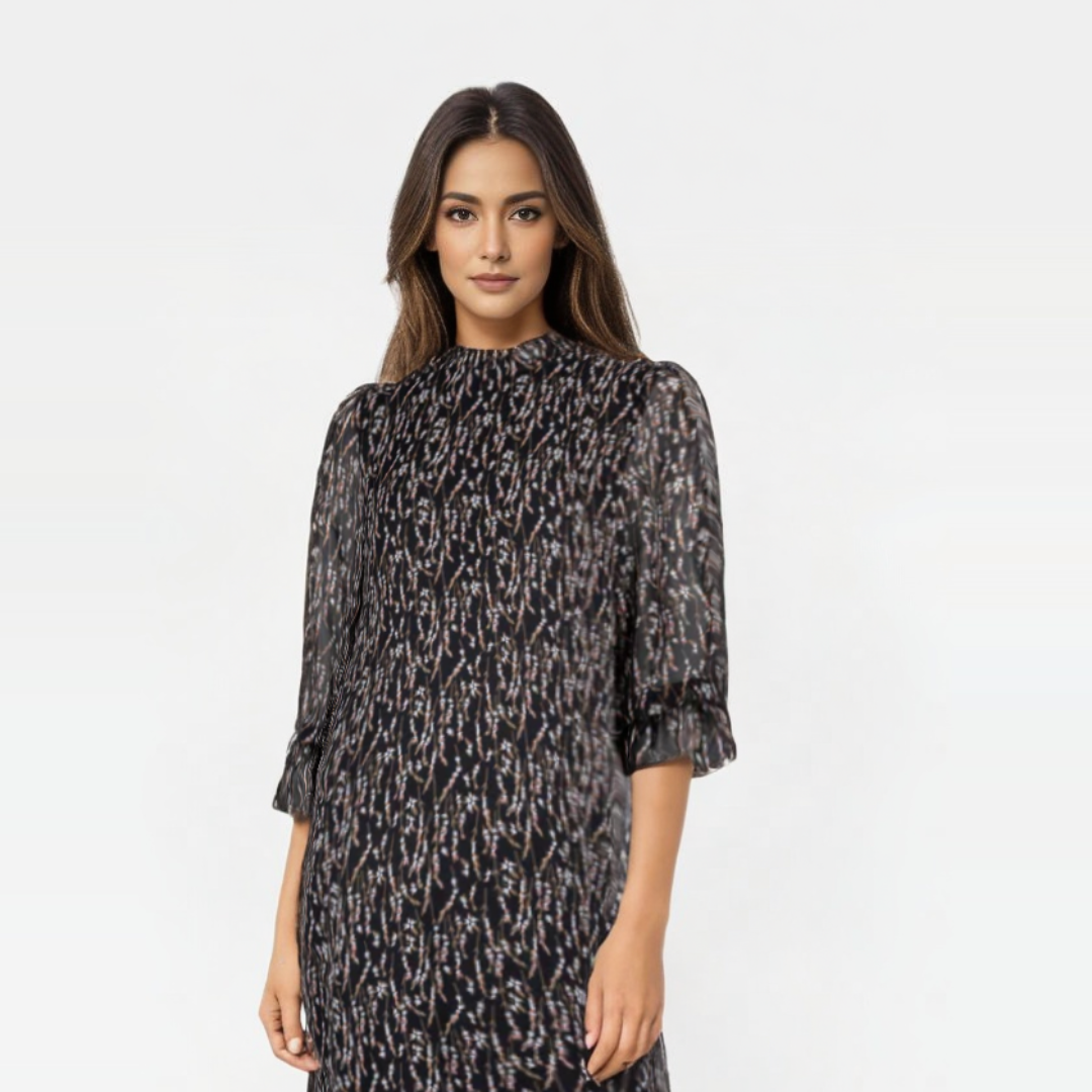 Chiffon Ruffle Dress Printed-Dressy Collection